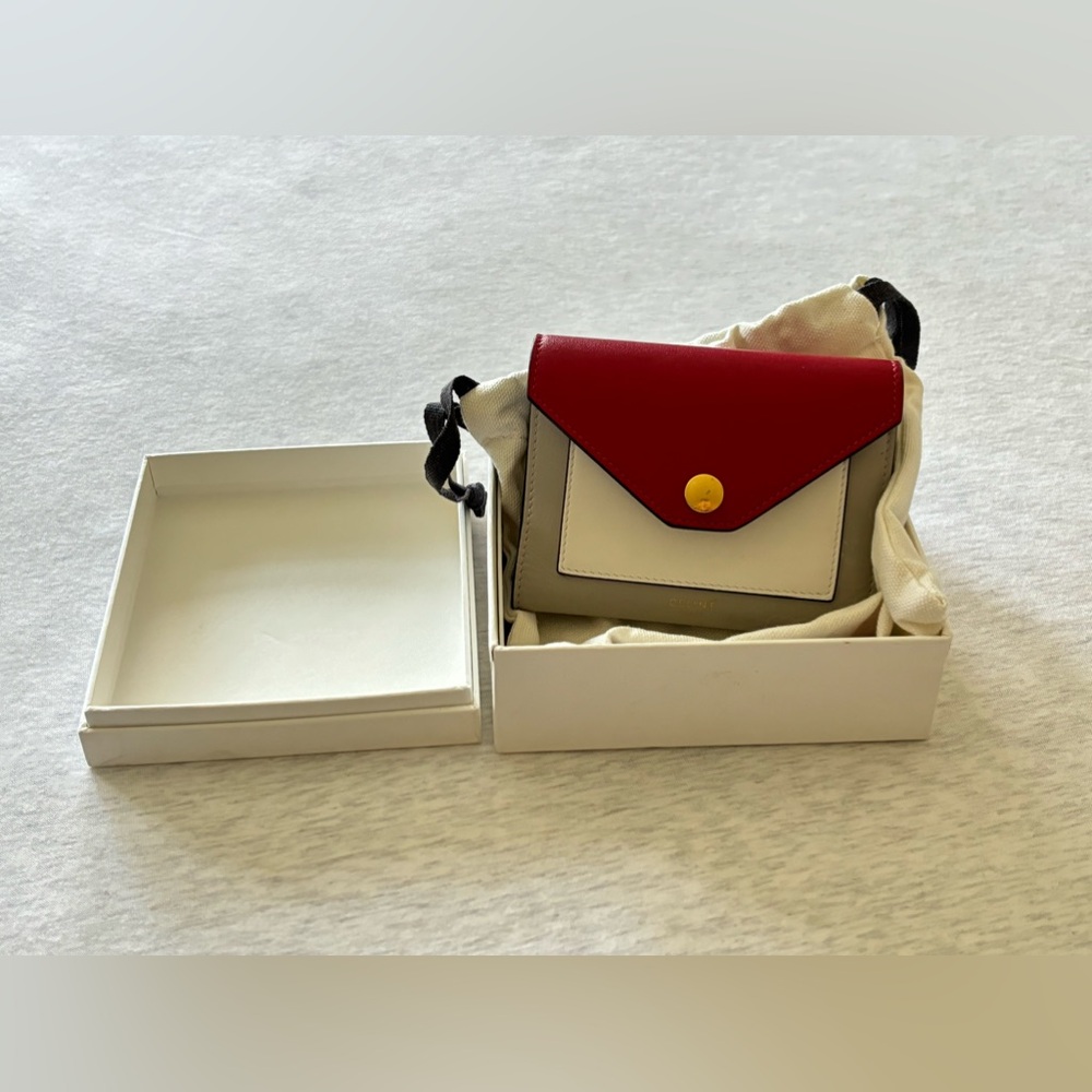 Authentic Celine Trifold Wallet Red/Grey/White Excellent Condition
